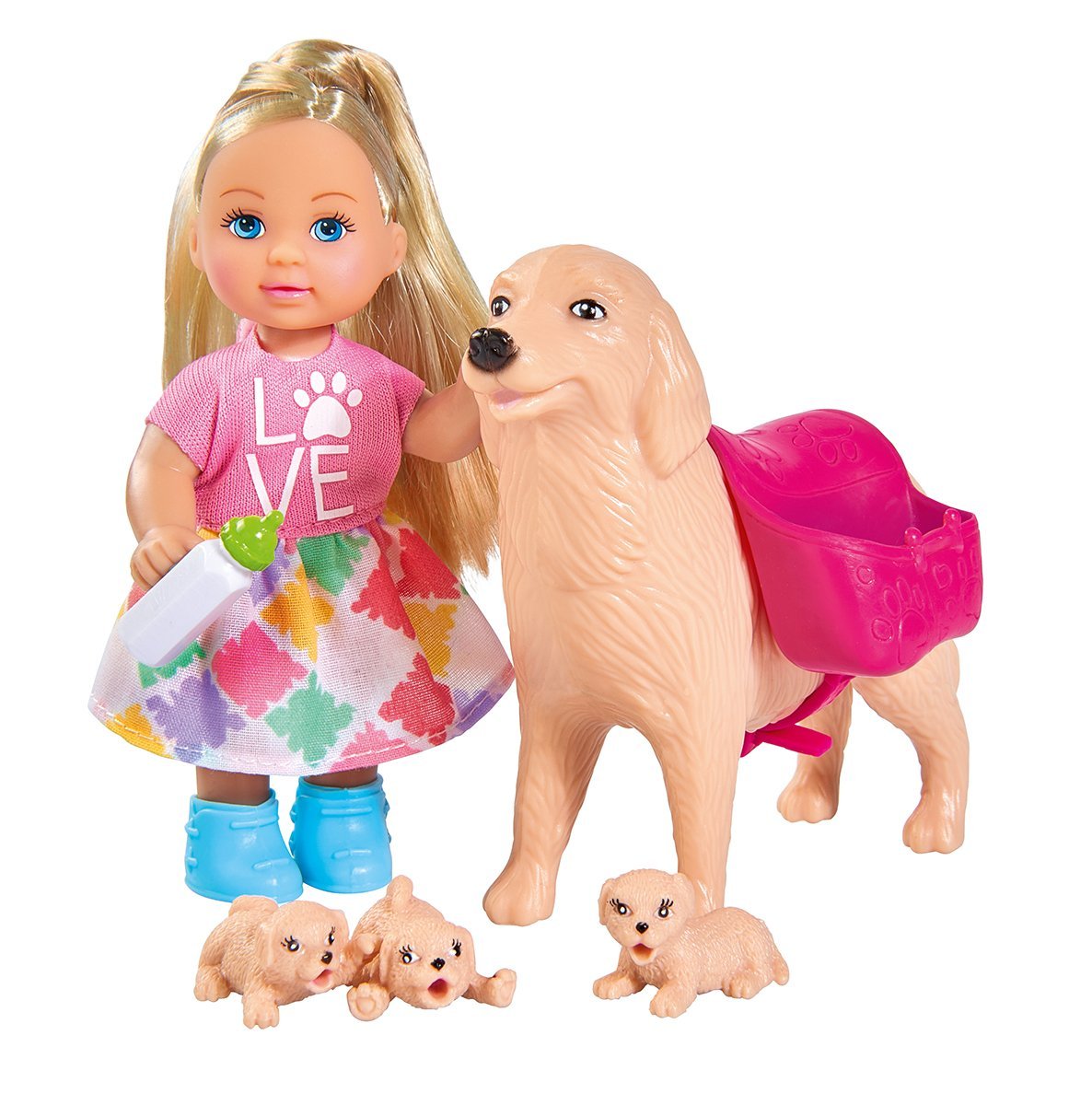 Кукла Еви с собачкой и щенками, 12 см.  